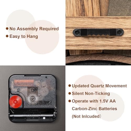 Honiway Wall Clock Battery Operated 12 in Rustic Wood Boho Sunburst Decorative Wall Clock Silent Non Ticking Farmhouse Small Wall Clocks for Living Room Kitchen Bathroom Bedroom Decor (Tricolor) 5