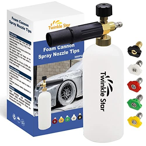 Twinkle Star Foam Cannon 1 L Bottle Snow Foam Lance with 1/4" Quick Connector, 5 Nozzle Tips for Pressure Washer 5