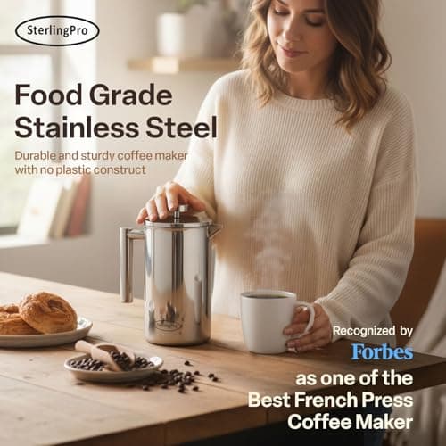 SterlingPro Stainless Steel French Press Coffee Maker 1.75 L (59 oz) Mirror – Double Walled Insulated Extra Large French Press, Durable Design Keeps Drinks Hot, Easy to Use and Clean for Rich Flavor 5