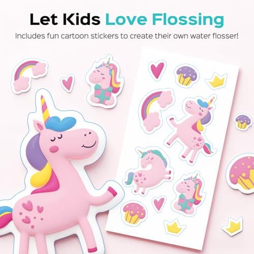 COSLUS T40 Portable Water Flosser for Kids: 4 Gentle Modes for Ages 6+, Braces & Sensitive Teeth - with Fun DIY Stickers, 4 Storable Nozzles, Mini Compact for Home School & Travel, BPA-Free, Pink 5