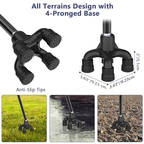 TriPro Walking Cane for Women & Men, Small Base Quad Cane, Pivot Tip,Self Standing,Heavy Duty,Adjustable Folding Cane, 4 Prong Canes for Men & Women, Collapsible Walking Sticks for Seniors & Adults 5
