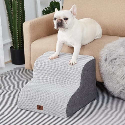 Pettycare Dog Stairs Ramp for High Beds and Couch,Curved Dog Steps for Small Pets, Pet Stairs Non-Slip Balanced Portable Puppy Ramp Indoor, 2 Steps,Grey 6