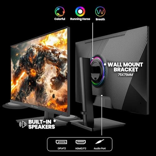 CRUA 27'' Gaming Monitor 360HZ 2k 1440P 120%sRGB IPS Computer Display Screen, Height/Pivot/Swivel/Tilt Adjustable Vertical Monitor Support FreeSync,Built in Speaker, DP1.4 & HDMI2.1, Wall Mount-Black 7