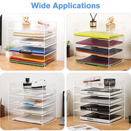 MaxGear 5-Tier Acrylic Paper Tray, Clear Desk Organizer, Stackable File Trays for Office, Acrylic Letter Tray, Paper Organizer for Desk, Office Accessories 6