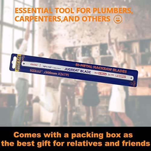 JUGREAT 12" Hacksaw Blades Replacement Bi-Metal,Bi-Metal Safe Flex Metal,High Speed Steel -24TPI (5 Pack) 7
