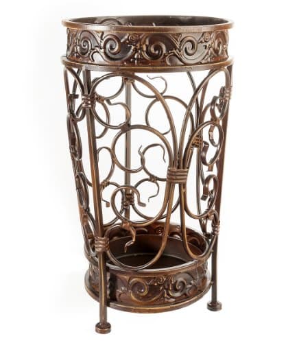 Brelso Super Quality Umbrella Stand, Umbrella Holder, Antique Look Metal, Entry Hallway Décor, Round Style, w/Removable Drip Tray. (Gold-Brown)