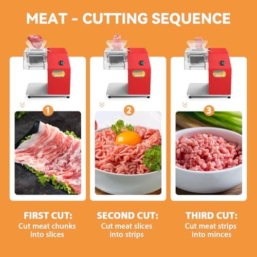 Newhai 850W Meat Cutter Machine, Commercial Meat Cutting Machine 5mm/0.2inch Heavy Duty, Stainless Steel Meat Slicer Shredder Restaurant, for Boneless Meat Soft Vegetables 5