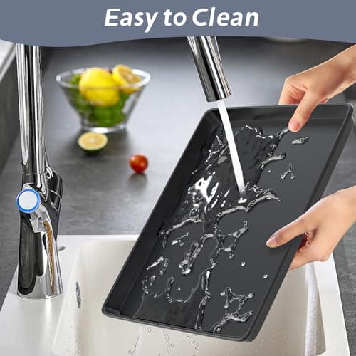 Flamorrow Dehumidifier Mat, Hard Plastic Drip Pan for Home and Basement Dehumidifiers, Dehumidifier Tray with Raised Edge for Leaks, Prevents Water from Pooling Underneath, Black, 13"x9" 7