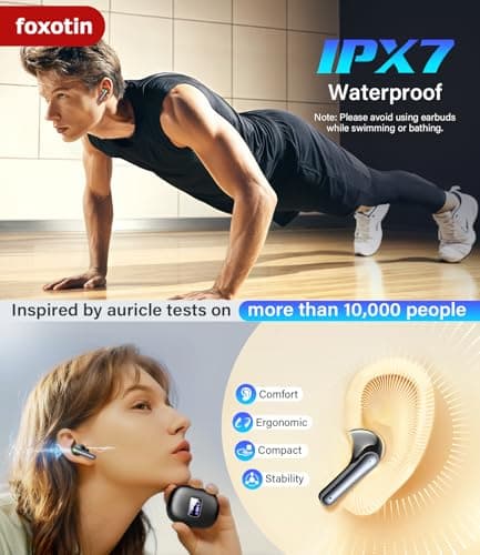 foxotin Ear Buds Wireless Earbuds - Bluetooth 5.3 Headphones (48H Playback) Built in Mic with LED Display Charging Case, IP7 Waterproof Earphone for iPhone Andriod Phones Laptop Sports Workout 6