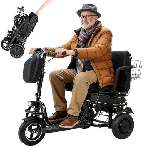 ChiefCarOfficer 3 Wheel Mobility Scooter for Seniors Adults 300 lbs, 700W, 48V10AH Battery Travel Folding Scooters Lightweight Handicap Scooter Elderly Collapsible Electric Mobility Scooters Foldable