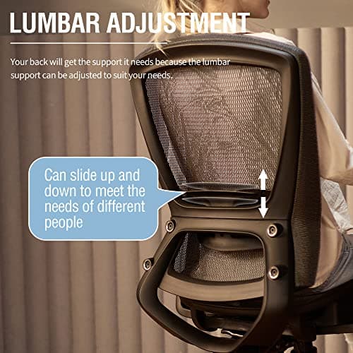 ELABEST T96 Mesh Office Chair,Ergonomic Computer Desk Chair,Sturdy Task Chair- Adjustable Lumbar Support & Armrests,Tilt Function,Comfort Wide Seat,Swivel Home Office Chair 7