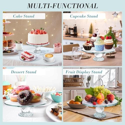 Uten Crystal Glass Cake Stand, 11'' Cake Display Stand, Crystal Glass Fruit Plate, Clear Crystal Cake Stand, Display Desserts Holder for Wedding Cakes Serving Platters 5