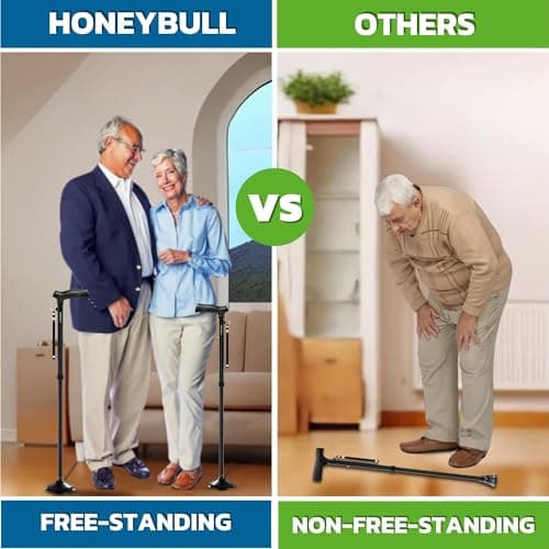 HONEYBULL Walking Cane for Men & Women Foldable, Adjustable, Heavy Duty, Free Standing, All Terrain, Collapsible Walking Sticks for Seniors & Adults (Black) 5