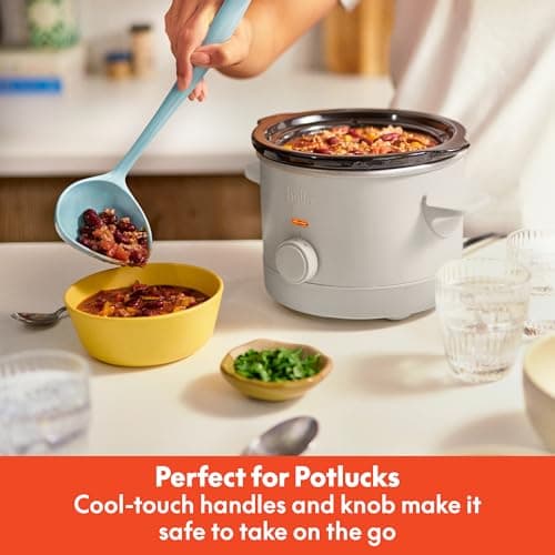 bella 1.5 Qt Slow Cooker with 3 Heat Manual Control, Ceramic Nonstick Coating, Dishwasher Safe Stoneware Pot and Tempered Glass Lid, Tangle Free Cord Wrap & Cool Touch Handles, Oatmilk 5