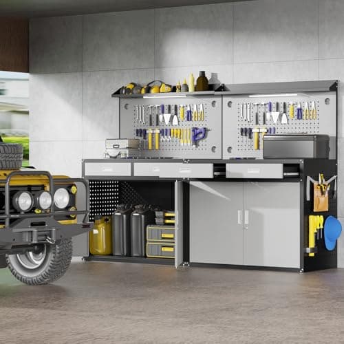 Eltean 48" Work Bench,Heavy Duty 2200 LBS Capacity Workbench with Drawers and Storage,Work Table with Light & Pegboard,Work Benches for Garage 9
