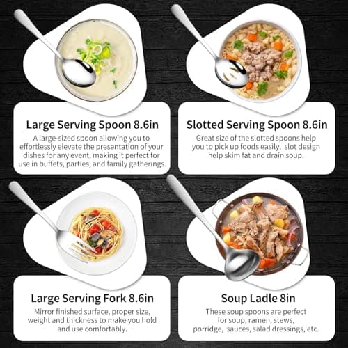 Gisly 12-Piece Serving Set - Large Spoons, Forks, Tongs, Ladle, Cake Server & Appetizer Tongs for Buffet Catering, Dishwasher Safe 6