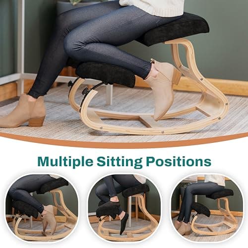 NYPOT Ergonomic Kneeling Chair with 2 Knee Pads - Adjustable Height Rocking Knee Chair for Posture and Back Support for Home and Office - Angled Kneeling Stool, Smokey Black 4