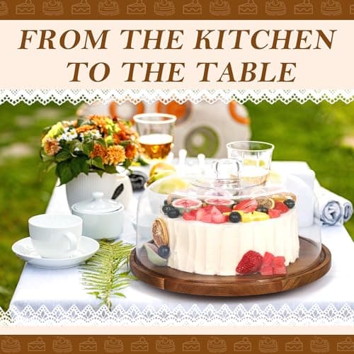 Bellsal Cake Stand with Dome Lid, 12in Acacia Wood Cake Plate with Cover, Wooden Cake Display Stand with Acrylic Dome, Cake Decorating for Baking Gifts, Birthday Kitchen Party, Weddings 6