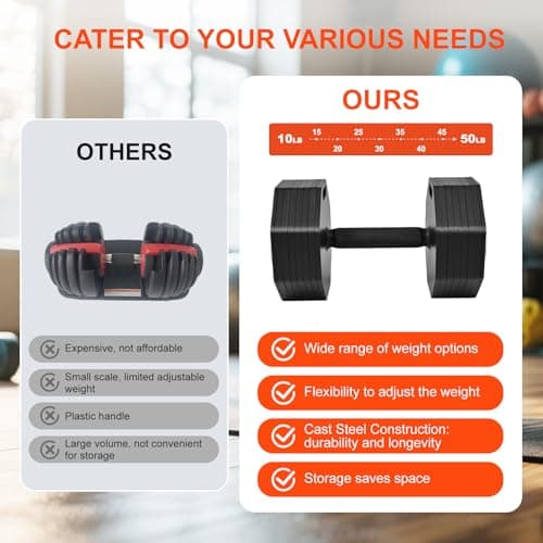 Adjustable Dumbbell Sets 50lb Pairs Durable Steel Build, Free Weights Dumbbells Set with Anti-slip Handle, 5 lbs Increment, For Full Body Home Gym Workout 8