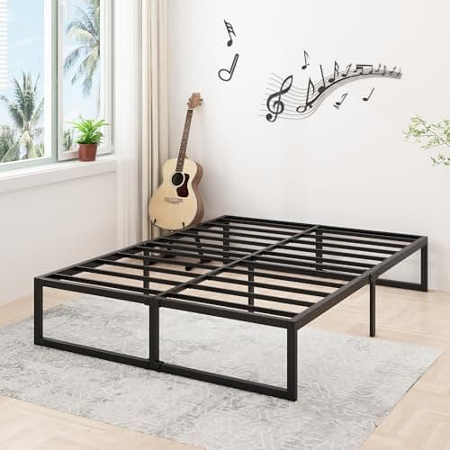 Lutown-Teen 14 Inch Queen Bed Frame Heavy Duty Steel Slat Support Metal Platform Bed Frame Queen Size No Box Spring Needed, Easy Assembly, Black 6