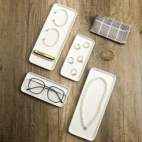 2-Pack Small White Vanity Tray, Ceramic Vanity Trays for Bathroom, Bathroom Trays for Counter (10" & 6" Set of 2) 8