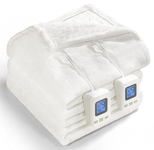 Shodu Heated Blanket,Fast Heating&Over-Heat Protect Electric Blanket,Dual Controller,ETL Certification,9 Heat Settings 1-12 Hours Auto Off (White, King 100''×90'')