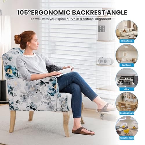 BUPPLEE High Back Floral Accent Chair for Living Room,Upholstered Wingback Chair w/Pillow, Comfy Armchair w/Wooden Legs,Padded Armrest Single Sofa for Living Room Bedroom Office,Black Floral 7
