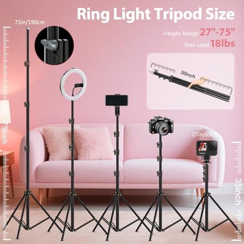 Ring Light with Stand 22inch Kit: Professional Ring Light Overhead Tripod for iPhone ipad, LCD Display/2 USB Ports for Makeup Barber Tattoo Lash Extension Video Photography Lighting (Pink) 6