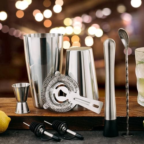 Boston Cocktail Shaker Set, 8-Piece Bartender Kit with 18oz & 28oz Shaker Strainer Muddler Jigger Mixing Spoon Pourers, Bar Accessories, Stainless Steel Martini Shaker, Bar Tools 6