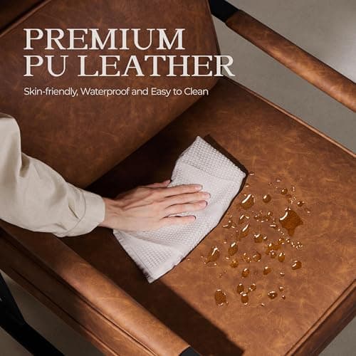 Yaheetech PU Leather Armchairs, Retro Leisure Accent Chair with Extra Soft Padded and Cushion, 105 Degree Slant Back, Modern Reading Arm Chair for Living Room/Office/Bedroom/Study, 2pcs, Light Brown 6