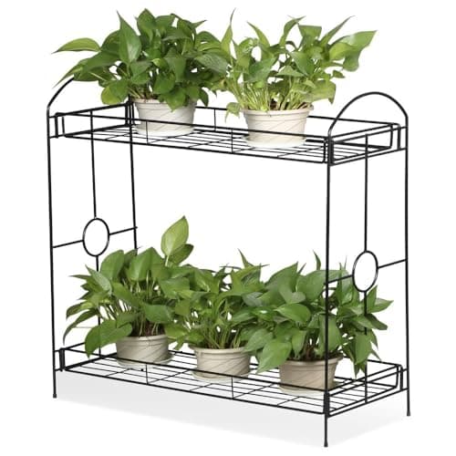 Yaheetech 2 Tier Metal Plant Stand for Outdoor/Indoor, Plant Display Rack Flower Pot Stand Shelf for Home Garden Backyard Patio, Home Storage Organizer Rack Black 33.5 x 13.4 x 31.9 inch