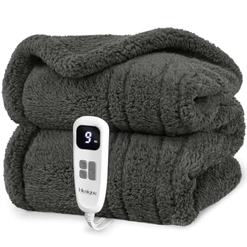blunique Heated Blanket Electric Blanket Throw - Fast Heating Blanket Throw Double Sided Sherpa Ultra Soft Cozy with 10 Heating Levels & 2-10 Hours Auto Off, Mashine Washable, 50 x 60 Inches, Grey