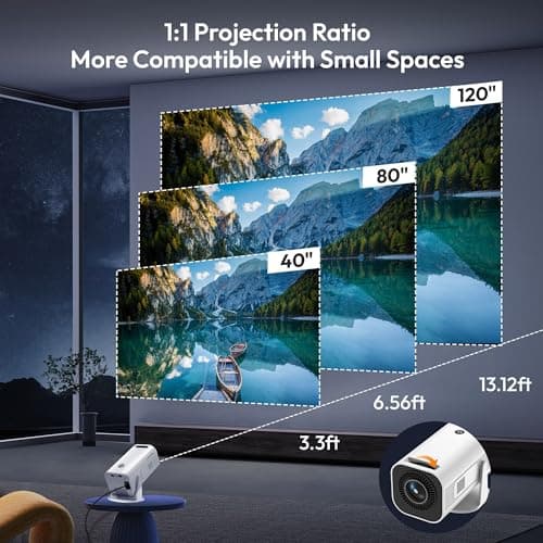 Mini Smart Projector LUXVYN V1 Portable Projector with WiFi and Bluetooth 200 ANSI 4K Support HD Resolution, Auto Keystone Correction Video Projector, 180° Rotatable Stand for Home Movie Pure white 8