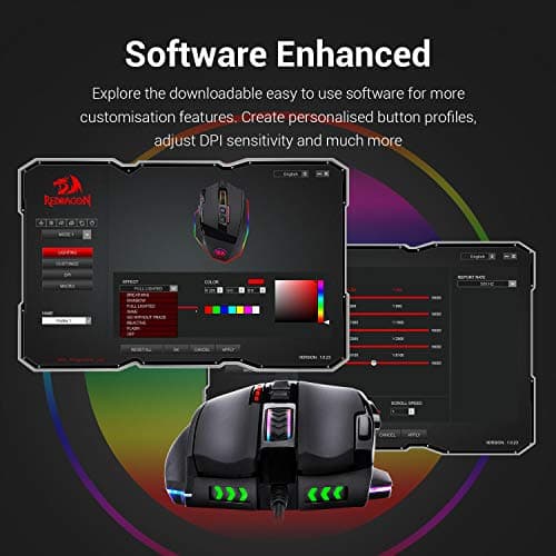 Redragon M801 Gaming Mouse, RGB PC Gaming Mouse MMO with 9 Programmable Buttons Macro Recording, 16000 DPI, Fire Button for Gaming Windows Computer - Wired, Black 7