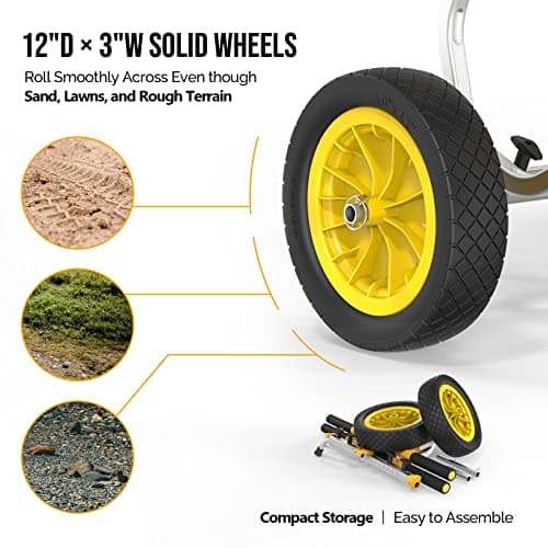 Bonnlo Kayak Cart, Heavy Duty Universal Kayak Trailer Adjustable Width 6.3"-18.7" Canoe Cart Dolly with 12" Flat-Free Kayak Wheels and Kickstand, 450 Lb Weight Capacity Kayak Trolley Transport 6