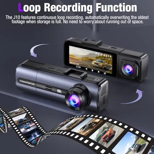 3-Channel 4K Dash Cam with WiFi, 4K+1080P+1080P Front/Inside/Rear, Night Vision, Parking Mode, 64GB Card Included 5