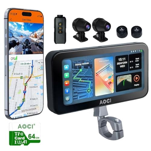 Aoocci C6 PRO Motorcycle Dash Cam Front and Rear, Motorcycle CarPlay, 1080P Dual Dash Motorbike Camera with Apple CarPlay and Android Auto, GPS & Emergency Lock, 140° Wide Angle, IP67 Waterproof
