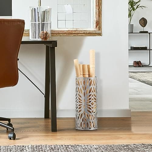 LANDVOI Umbrella Holder Stand for Entryway, Metal Organizer With Detachable Drip Tray, Round Freestanding Rack, 6.7 x 6.7 x 16 Inches, Silver DUH11S 8
