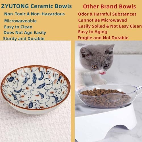6 PCS Cat Food Bowls Whisker Fatigue Kitten Bowl 5.5 Inches Ceramic Cats Bowl Small Cat Dishes for Indoor Cats Shallow Kitten Plates for Wet Food Cute Pet Bowls Whisker Friendly 5