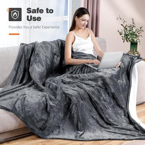 Heated Electric Blanket Full- Super Soft Double-Sided Heating Blanket, 6 Heat Settings, 10 Hours Auto Off, ETL and FCC Certification Fast Heating Electric Throw, Machine Washable, 84 x 72''(Grey) 7