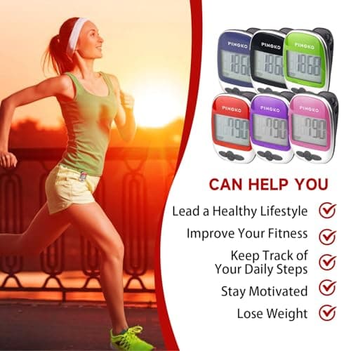 PINGKO Best Pedometer for Walking Accurately Track Steps Multi-Function Portable Sport Pedometers Step/Distance/Calories/Counter - Red… 7
