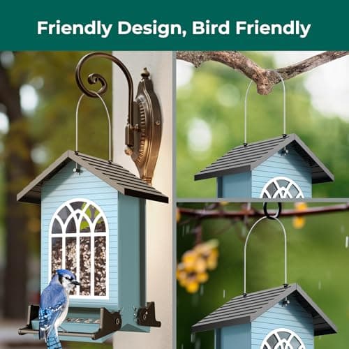 Squirrel-Proof Bird Feeder for Outdoor Hanging, Metal Bird Seed Feeder with Bilateral Weight-Activated Perches, 5LB Large Capacity, ldeal for Wild Birds Gift, Easy Refill & Clean, Blue 6