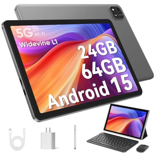 EDDBNi Android 15 Tablet 10.1 inch Tablet 2025 Latest Tablets with Keyboard Mouse 24GB+64GB 2TB Expand 6000mAh Octa-Core Processor Dual Camera WiFi 1280x800 IPS 18W Fast Charging (Black)
