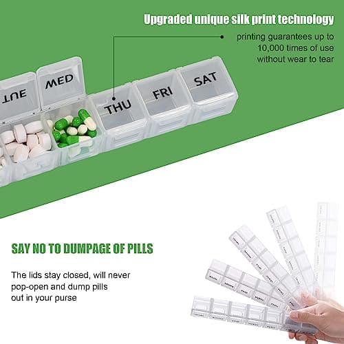 2 Pack Weekly Pill Organizer, Large 7 Day Pill Case, Daily Vitamin Case Medicine Box, AM/PM Pill Containers for Medicine Supplements Fish Oil（White & Black） 5