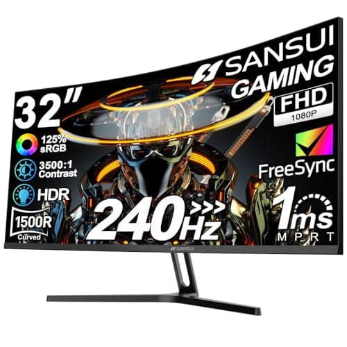 SANSUI 32 Inch Curved 240Hz Gaming Monitor High Refresh Rate, FHD 1080P Gaming PC Monitor HDMI DP1.4, Curved 1500R, 1Ms MPRT, HDR,Metal Stand,VESA Compatible(DP Cable Incl.)