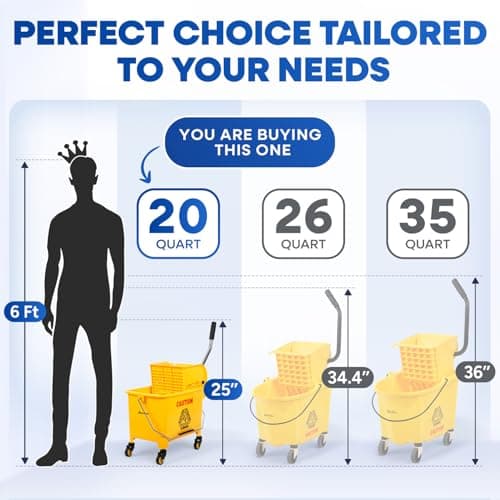 PLASTIC PRINCE Mop Bucket with Wringer on Wheels Small 5 Gallon, Heavy Duty Dual Chamber Industrial Mop Bucket Separate Dirty Water, Perfect for Business Household, 20 Quart Yellow 9
