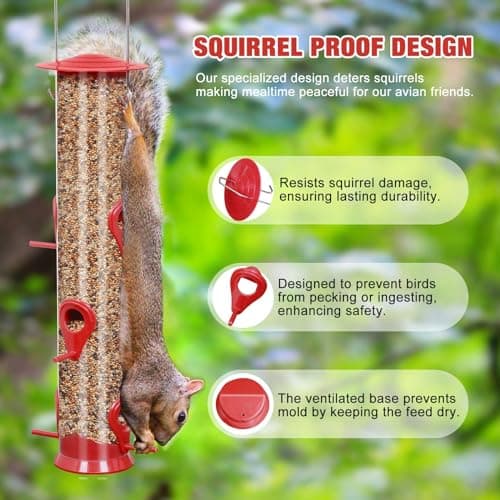 ERYTLLY 2 Pack Bird Feeders for Outdoors Hanging with 6 Feeding Ports Extra Thick Solid Tube Transparent Weatherproof Water Resistant Great for Attracting Birds Garden 5