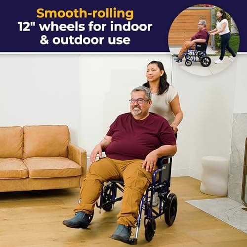 Drive Medical Bariatric Heavy Duty Transport Wheelchair - Enhanced Support for Adults - Reinforced Steel Construction - Comfortable Seating - Easy-Fold Mobility - Smooth Ride Performance - Blue 5