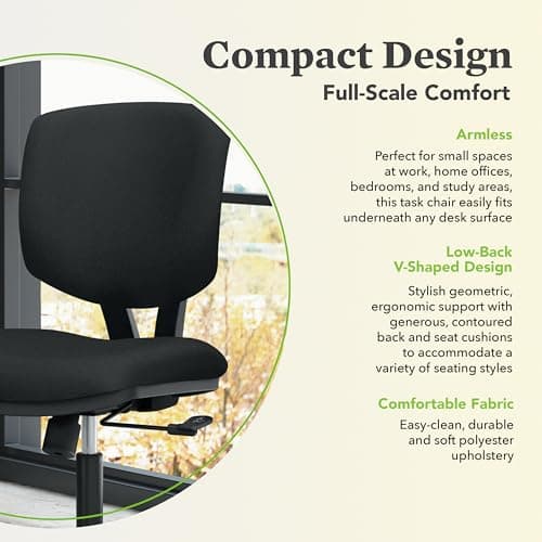 HON Volt Armless Office Chairs with Wheels, Ergonomic Adjustable Center-Tilt Recline, Fabric Back and Seat, Swivel Desk Chair, Black 5