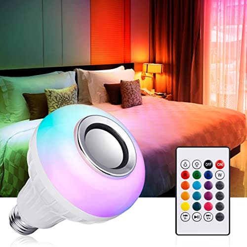 JETENCN LED Light Bulb Bluetooth Speaker with Remote Control and APP, White+Color Changing - Works with E26 Base Fixture - Perfect Lamp for Home, Party, Bedroom, Indoor Floodlight Bulb 7